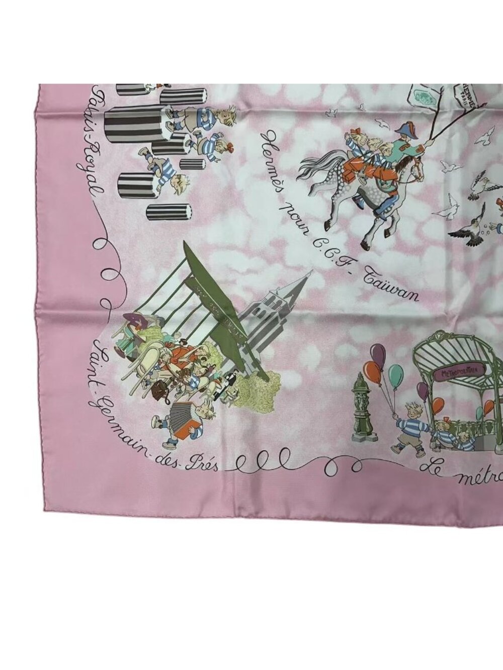 Hermes Scarf Silk Carre 90 les Triples de Paris Mischievous Triplets Pink - Picture 5 of 7